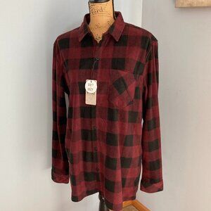 NWT Nomad Plaid Flannel Soft Cozy Fleece Shirt/Jacket Shacket Burgundy Blk Men L